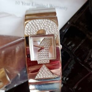 Guess Silver Watch with Black Croc-Embossed Pouch